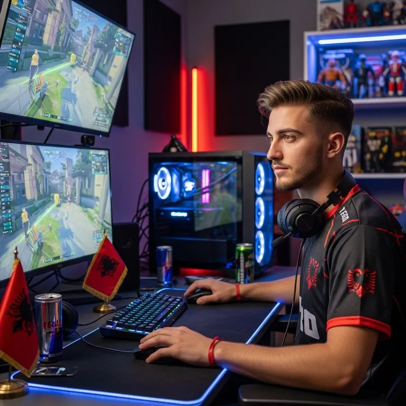 Confident 22-Year-Old Pro Gamer from Albania | Brown Eyes & Stylish Short Hair