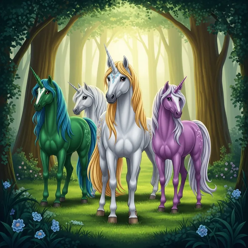 Majestic Unicorn Squad in Enchanted Forest | Fantasy Art
