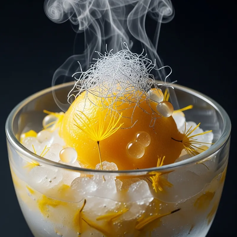 Futuristic Dandelion Flavor Sorbet with Gels & Steam
