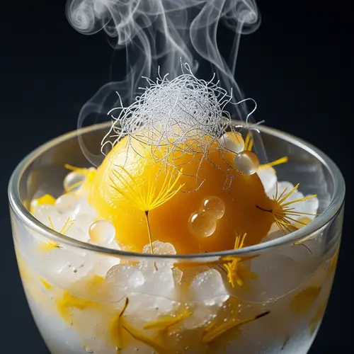Futuristic Dandelion Flavor Sorbet with Gels and Steam