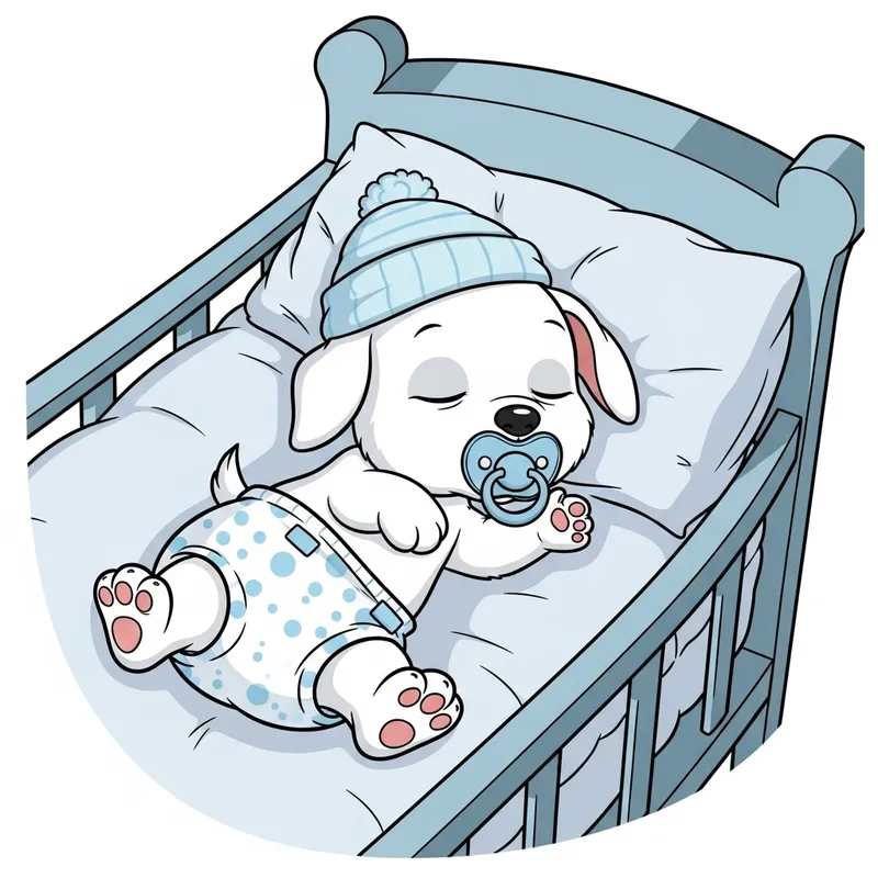 Snoopy Baby Sleeping in Crib | Newborn Puppy with Pacifier