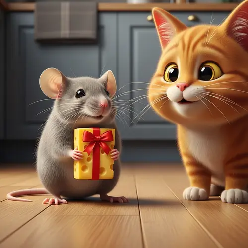 Charming Mouse and Cat in Hyper-Realistic Scene | Professional Photo Quality