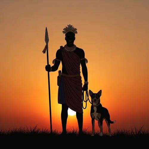 African Warrior and Loyal Dog at Sunset | Strength and Loyalty