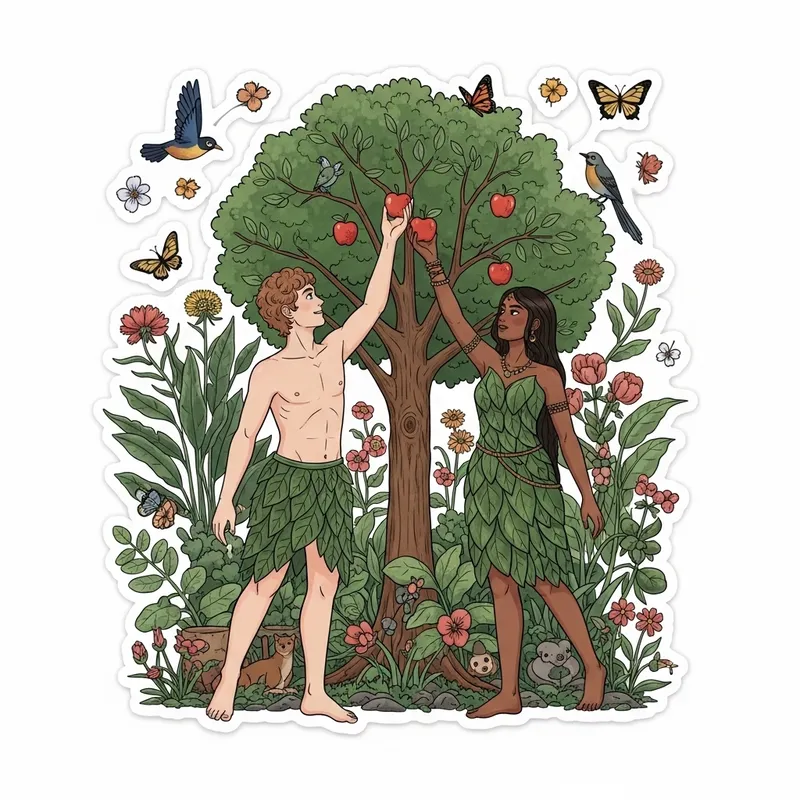 Adam and Eve Garden Scene Stickers | Floral & Fauna Design Adam and Eve Garden Scene Stickers | Floral & Fauna Design