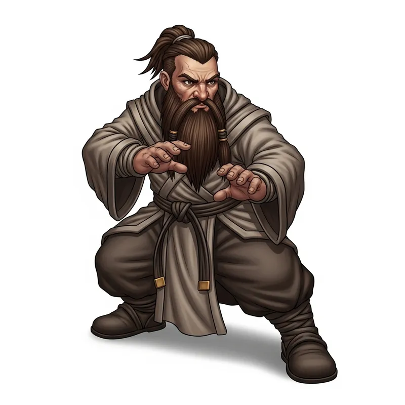 Fierce Female Dwarf Monk in Combat Pose