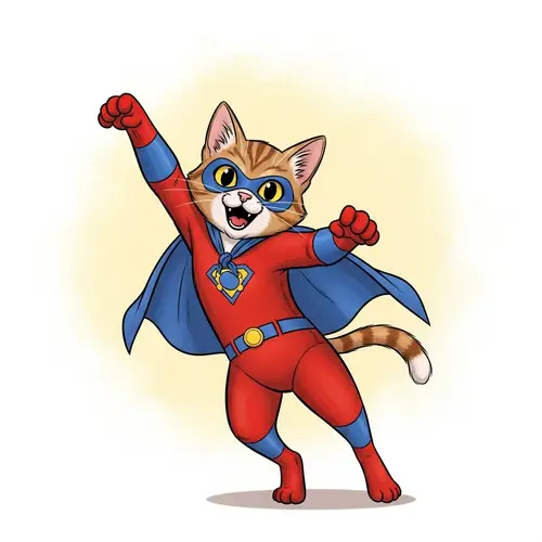 Playful Superhero Cat Illustration | Comic Book Style Art