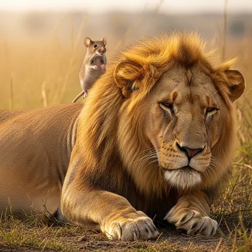 Mouse and Lion: Unlikely Friendship at Rest