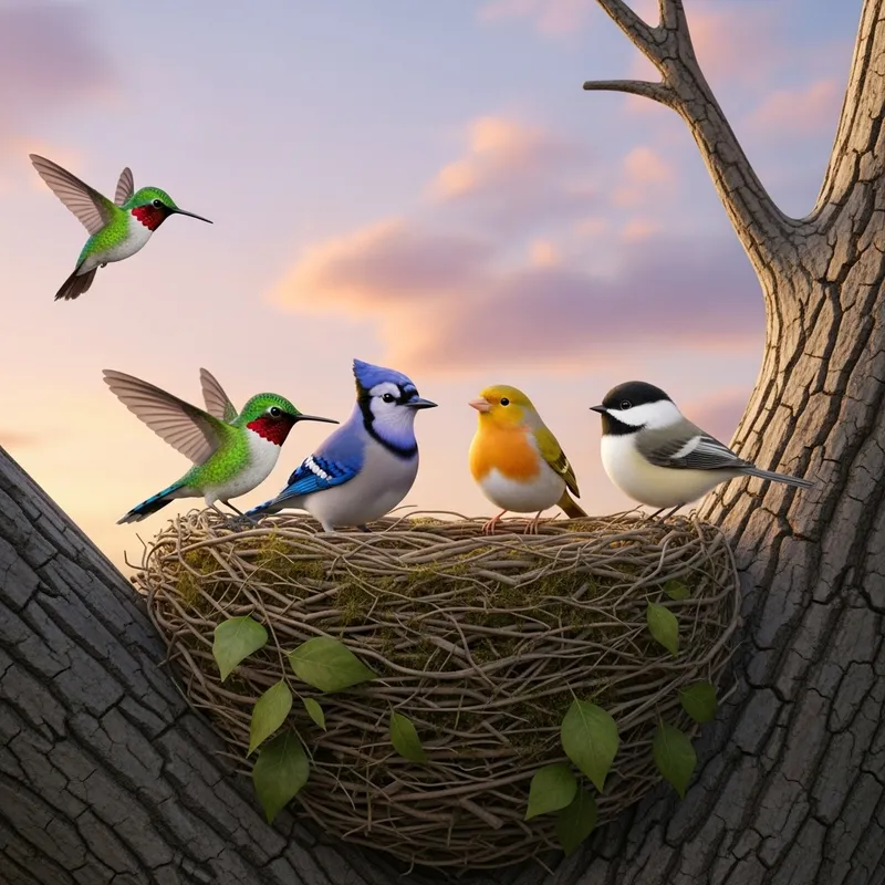Five Birds Nest Animation - Naturalistic Avian Harmony