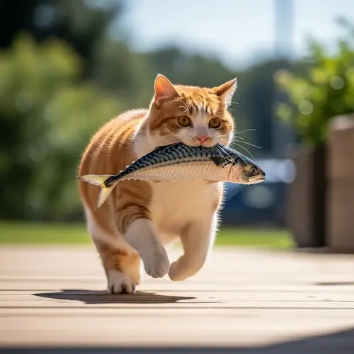 Chubby Cat Carrying Mackerel Fish - Funny Animal Moment