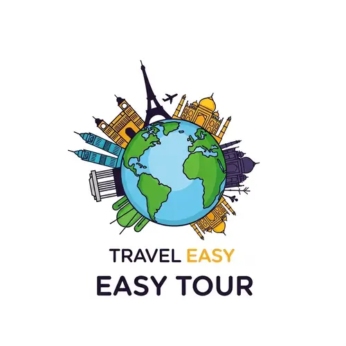 Vibrant Globe Illustration with Iconic Landmarks | Easy Tour Travel Agency