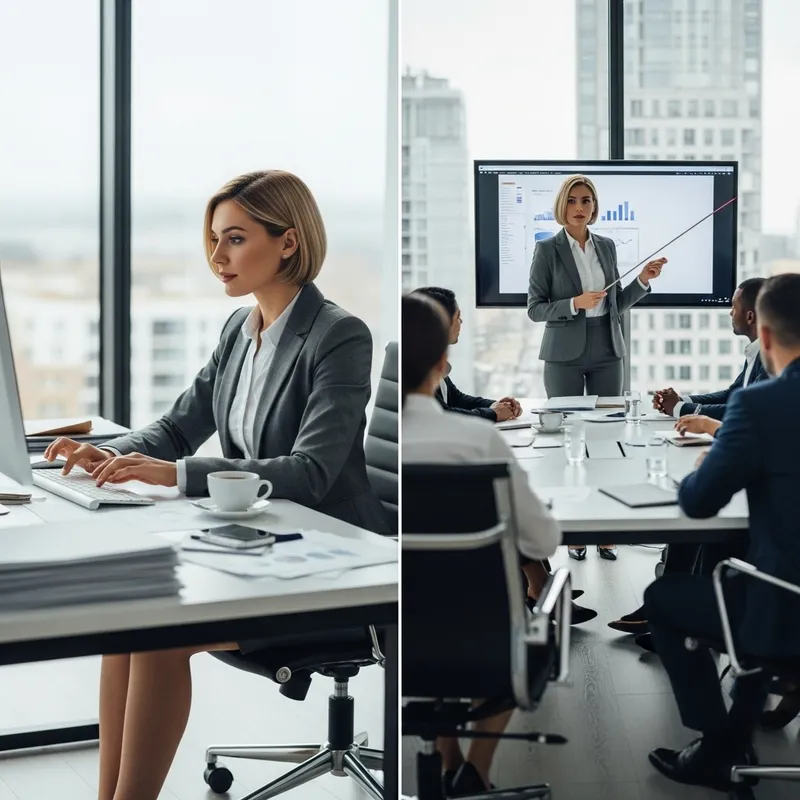 Elegant Businesswoman in Pantyhose at Office | Working & Presenting