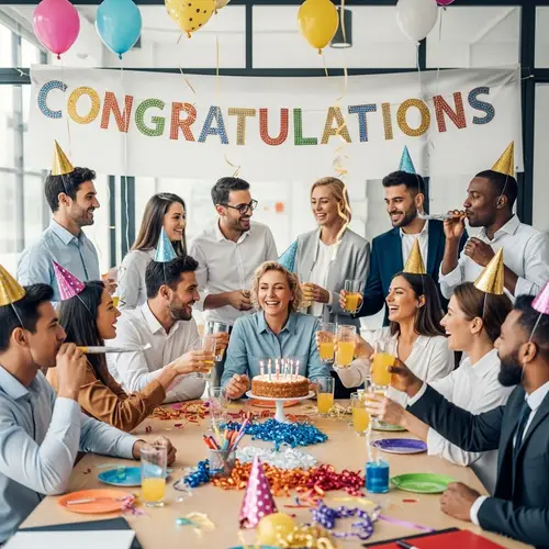 Office Celebration with Diverse Employees | Congratulations Event