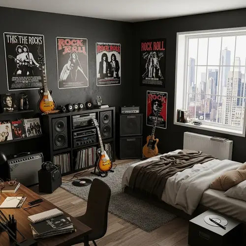 Cozy New York Teen Rockstar Bedroom | Iconic Rock Bands Decor