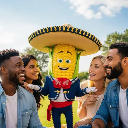 Lively Mexican Corn Cob Enjoying Time with Diverse Friends