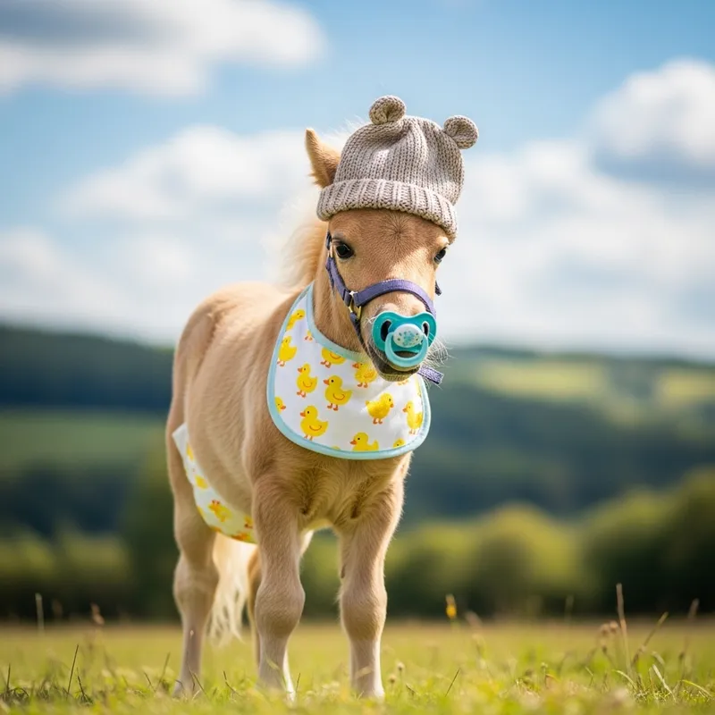 Cute Baby Pony with Diaper, Pacifier, Bib & Hat | 3 Months Old