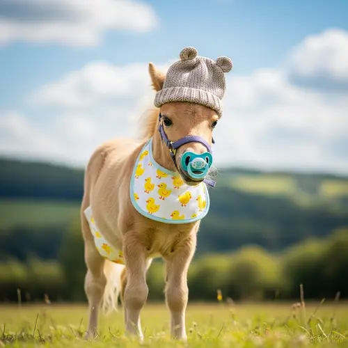 Adorable Baby Pony Wearing Diaper and Bib | Cute Little Hat