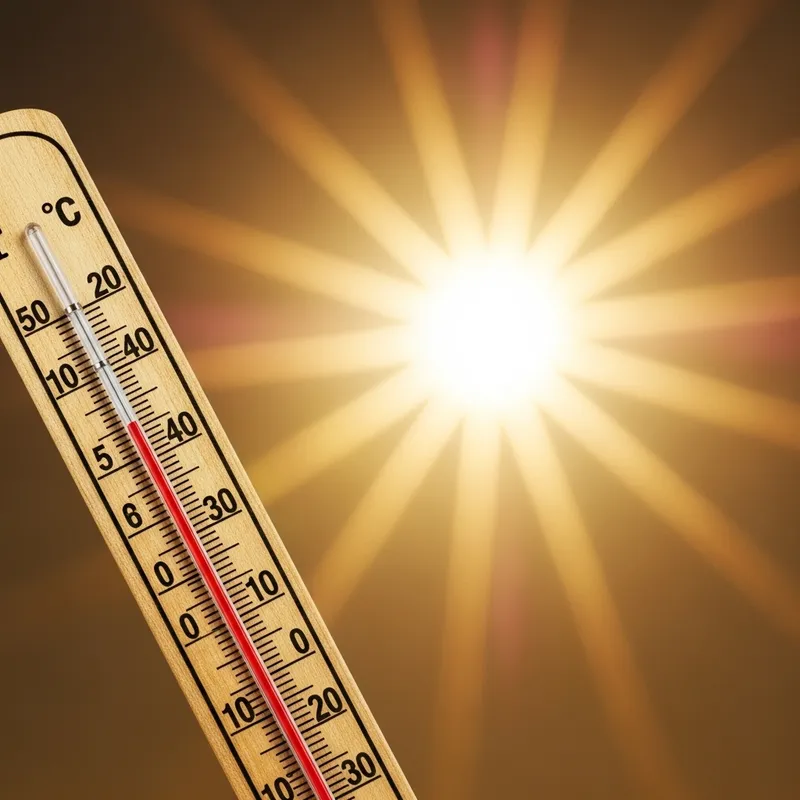 Sun Radiating Light & Vintage Thermometer | Heat Image