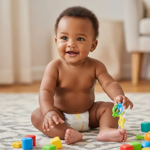 Happy African Baby in Soft White Diaper | Joyful Infant Scene