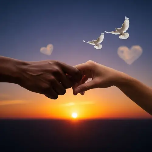 Symbolic Scene of Love: Sunset, Intertwined Hands