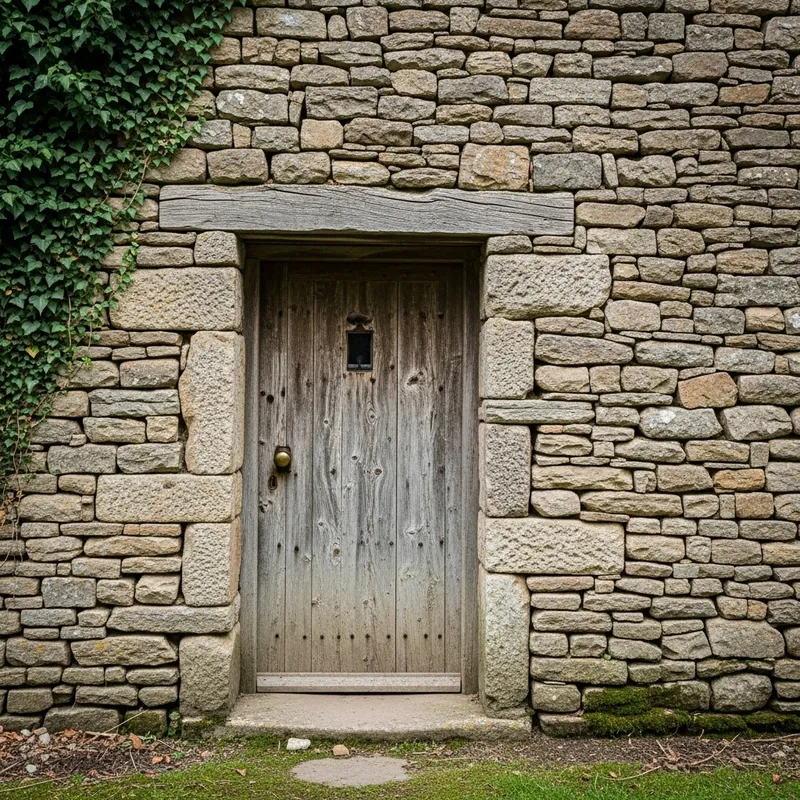 Rustic Stone Wall and Wooden Door Rustic Stone Wall and Wooden Door