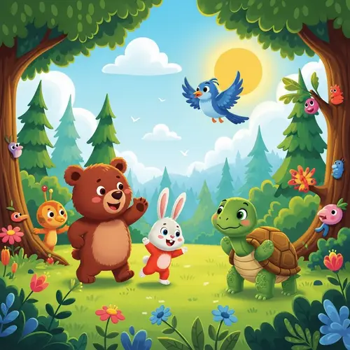 Cheerful Kids Cartoon: Fun in the Forest