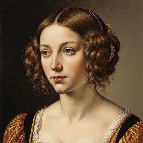Renaissance-Style Portrait of Beautiful Young Woman in Warm Tones
