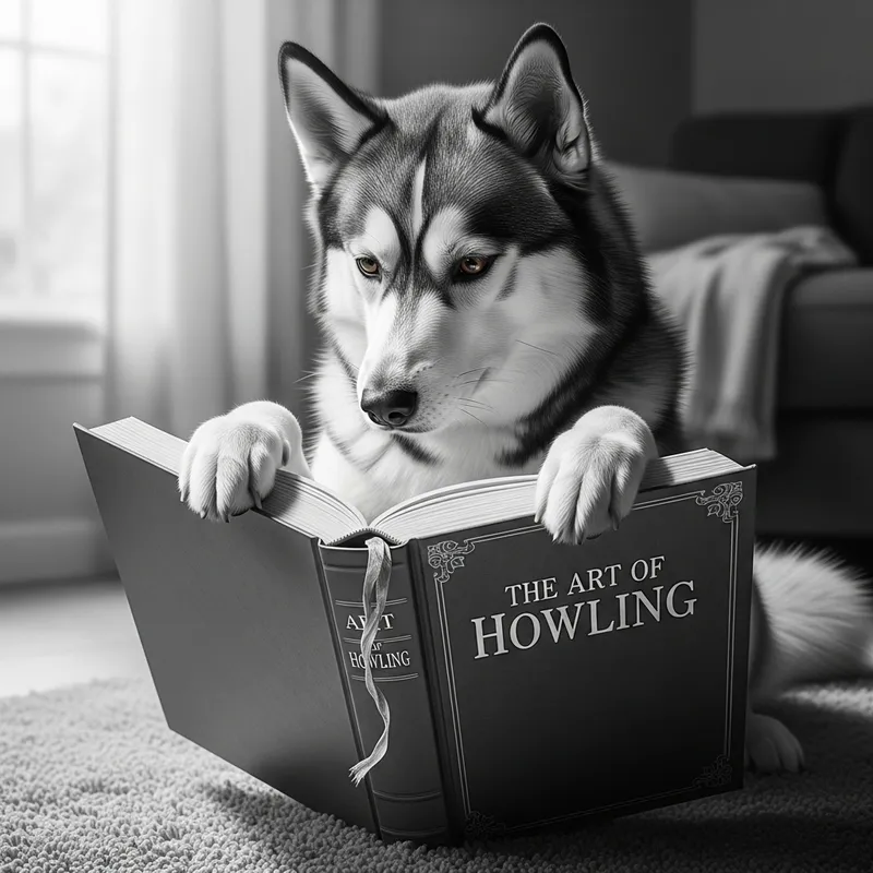 Monochromatic Husky Reading Book - Clever Canine Storytime Monochromatic Husky Reading Book - Clever Canine Storytime