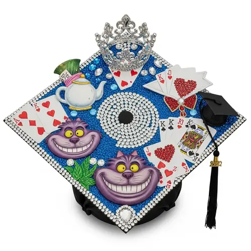 Alice in Wonderland Graduation Cap with Stones and Crown