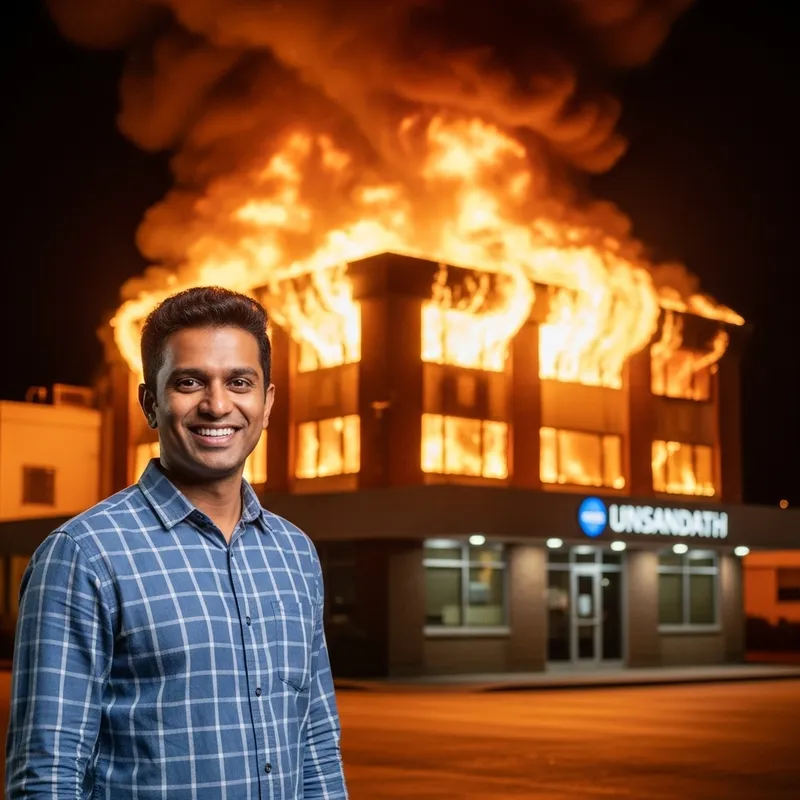 Smiling Man in Front of Burning Bank | VTB Fire Incident