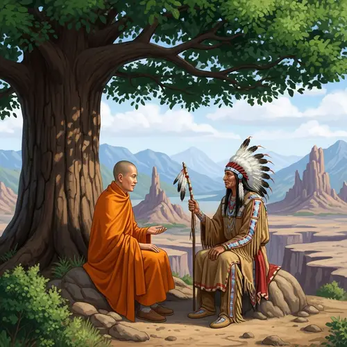 Buddhist Monk and Native American in Deep Conversation