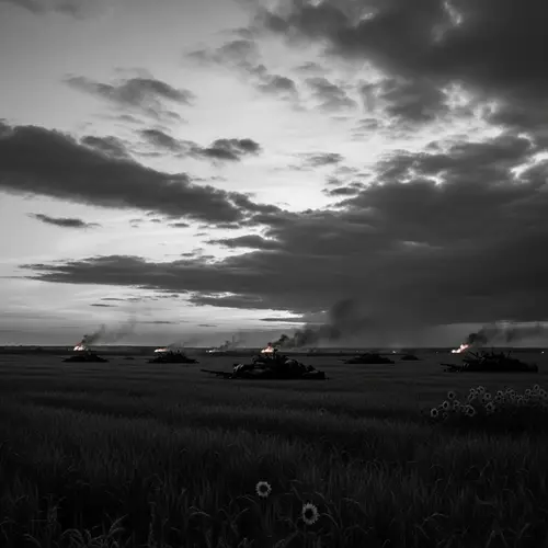 Monochrome Battlefield at Dusk | Ukrainian War Theme Album Cover