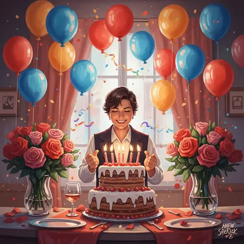 Colorful Birthday Cake Celebration Scene