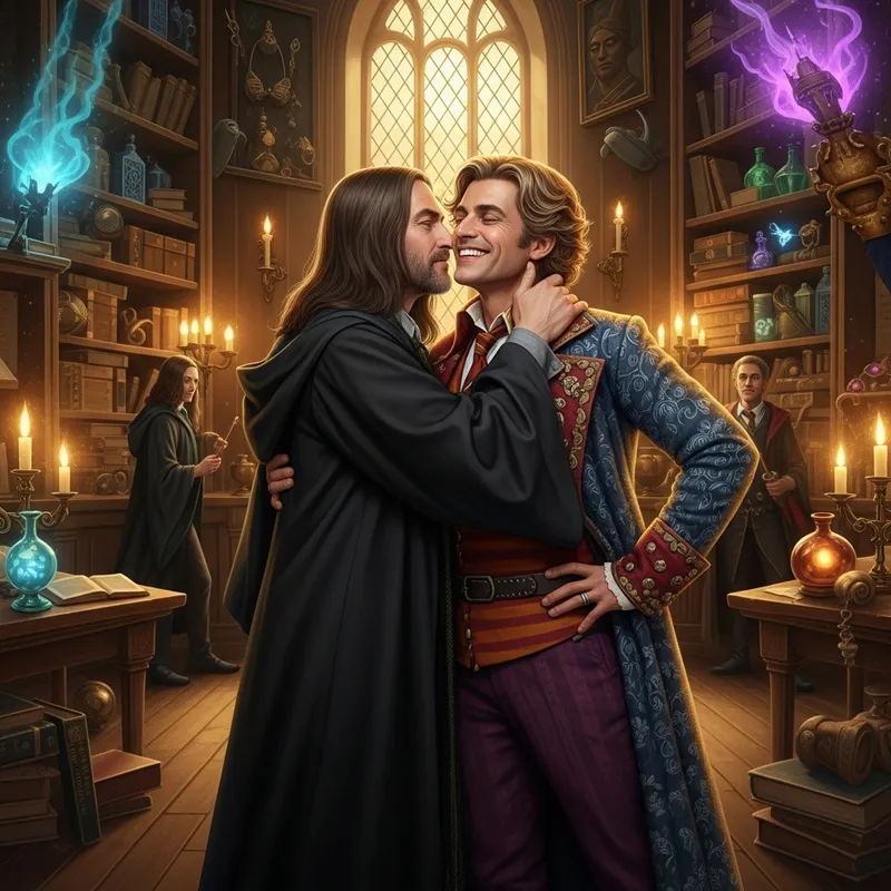 Magical School Romance - Snape and Lockhart Kissing Magical School Romance - Snape and Lockhart Kissing