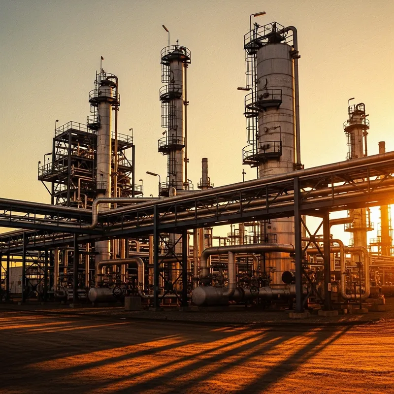 Vibrant Industrial Factory at Sunset | Impressionistic Art