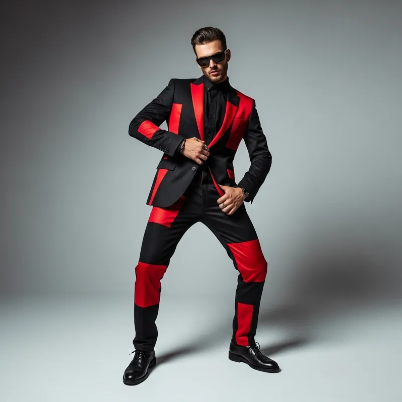 Avant-Garde Recycled Materials Suit | Bold Black & Red Palette Avant-Garde Recycled Materials Suit | Bold Black & Red Palette