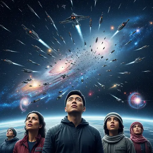 Galactic Invasion: Intense Scene with Swarm of Starships