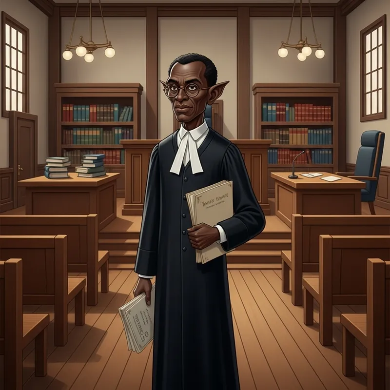 Emaciated Black Man with Pointed Ears in Courtroom Emaciated Black Man with Pointed Ears in Courtroom