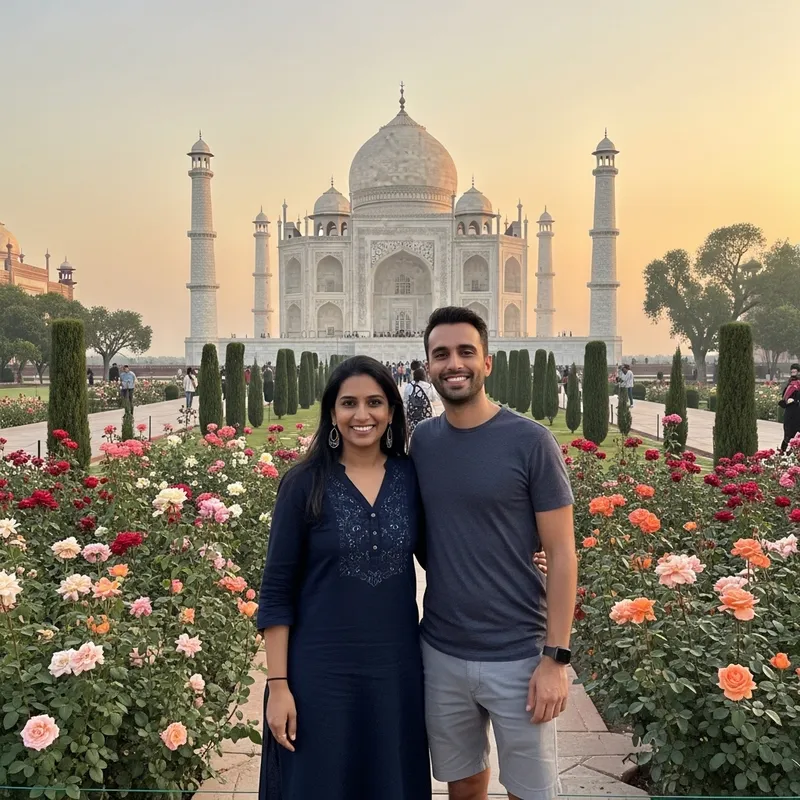 Exotic Indian Woman at Taj Mahal with Sunset