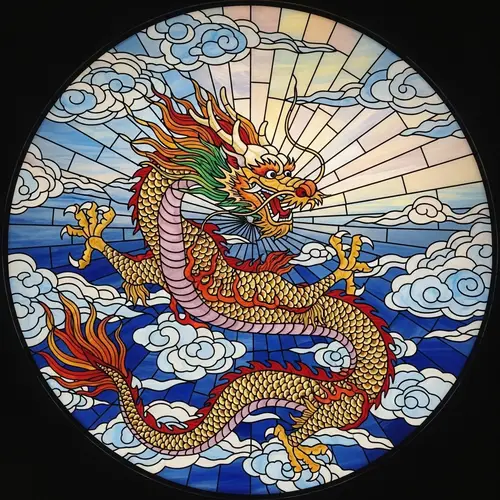 Traditional Chinese Dragon Stained Glass Art | Mythical Symbol
