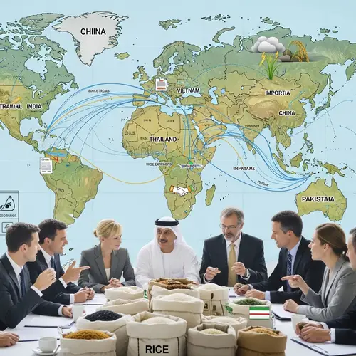 Global Rice Trade Map with Exporting Countries, Trade Routes, and Traders
