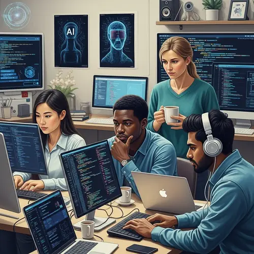 Diverse Group of Tech Students Engaged in Coding | Computer Academy