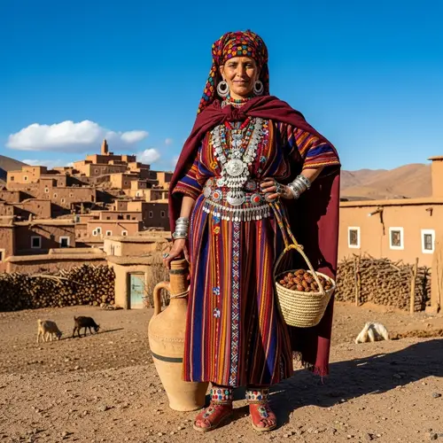 Amazigh Woman in Traditional Attire | Ethnic Shoes & Village View