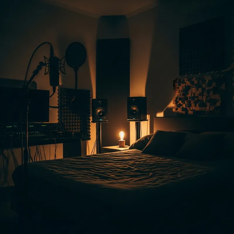 Studio-Ready Dark Room with Central Bed