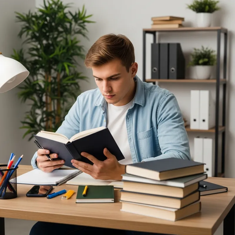Calm and Peaceful Student Studying with Books