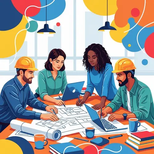 Diverse Group Collaboration in Vibrant Setting - Innovative Project Team