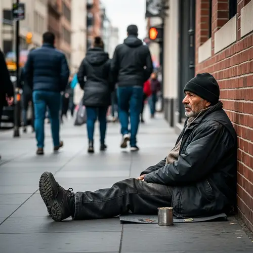 Portrayal of Urban Homelessness | Heartfelt City Scene