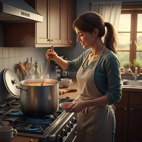 Authentic Hispanic Cooking: Homemade Soup in Rustic Kitchen