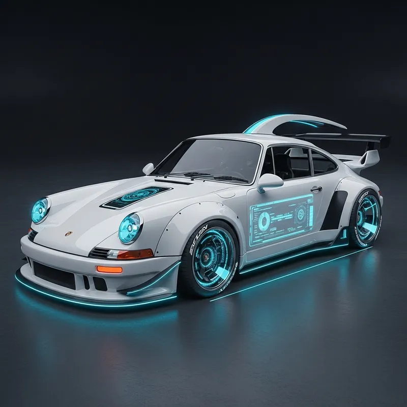Futuristic Cyberpunk White Porsche 911 Luxe Design