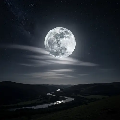 Full Moon in Star-Studded Sky | Silver Glow Over Land