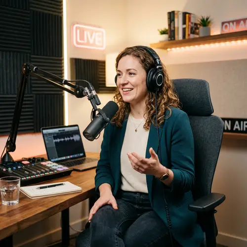 Engaging Podcast Host in Modern Studio